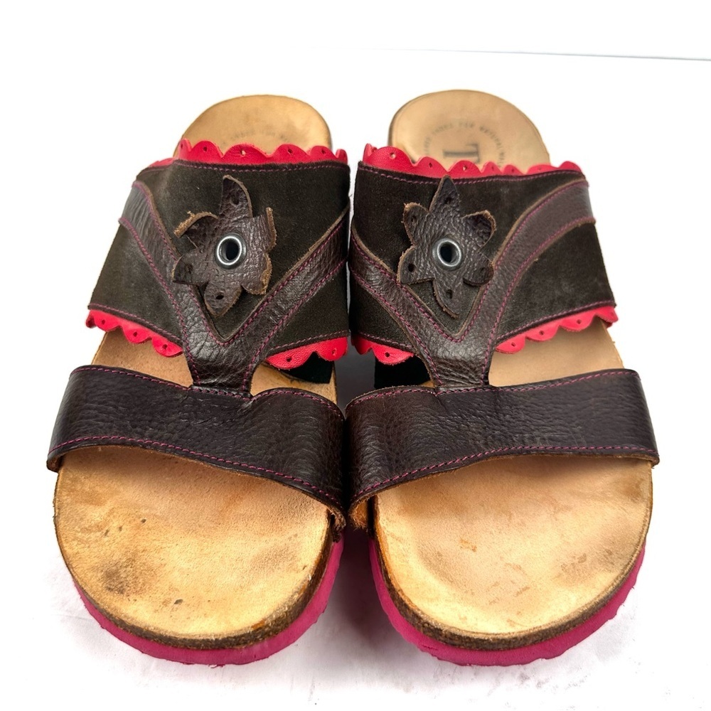 Think Sandals 40 Brown Leather Slip On Shoes Womens‎ Slides US 9 - Picture 6 of 11